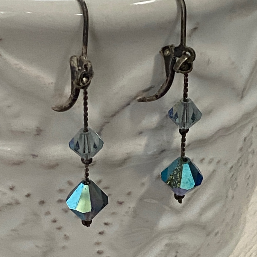 Swarovski Iridescent Dangle Aurora Borealis Faceted Crystals Earrings - Picture 8 of 14
